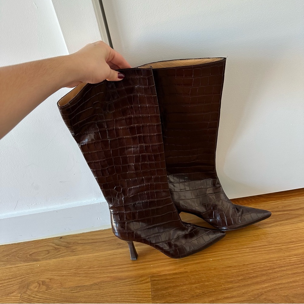 Dear Frances croc knee high boots
